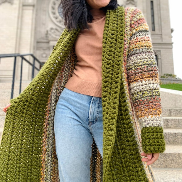 Hali long cardigan crochet pattern
