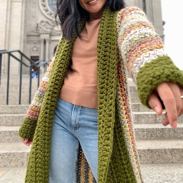 Hali long cardigan crochet pattern